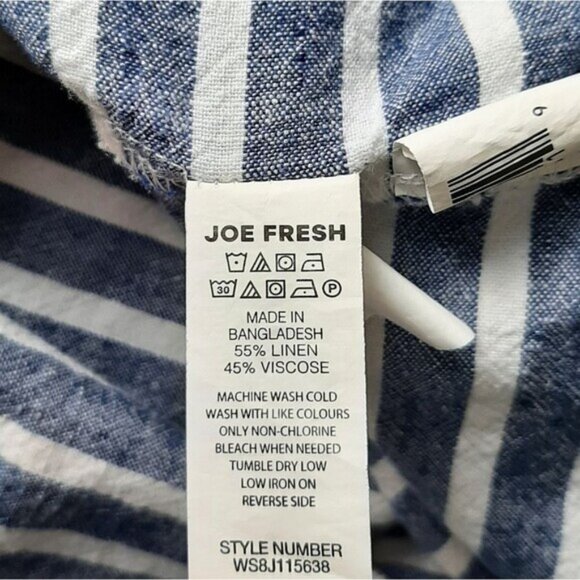 JOE FRESH Button Down Light Shirt Jacket Utility Roll-Up Sleeves Stripes Sz M - Picture 15 of 16